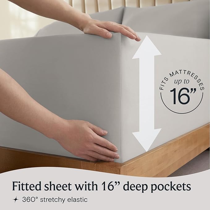 LuxClub 4 PC Full Sheet Set, Breathable Luxury Bed Sheets, Deep Pockets 18" Wrinkle Free Cooling Bed Sheets Machine Washable Hotel Bedding Silky Soft - Light Taupe Full