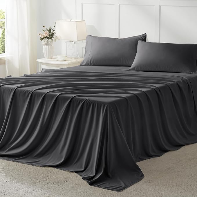 Anluoer Queen Size Bed in a Bag 7 Pieces, Dark Grey Bed Comforter Set with Sheets, All Season Bedding Sets with 1 Comforter,2 Pillow Shams,2 Pillowcases, 1 Flat Sheet,1 Fitted Sheet