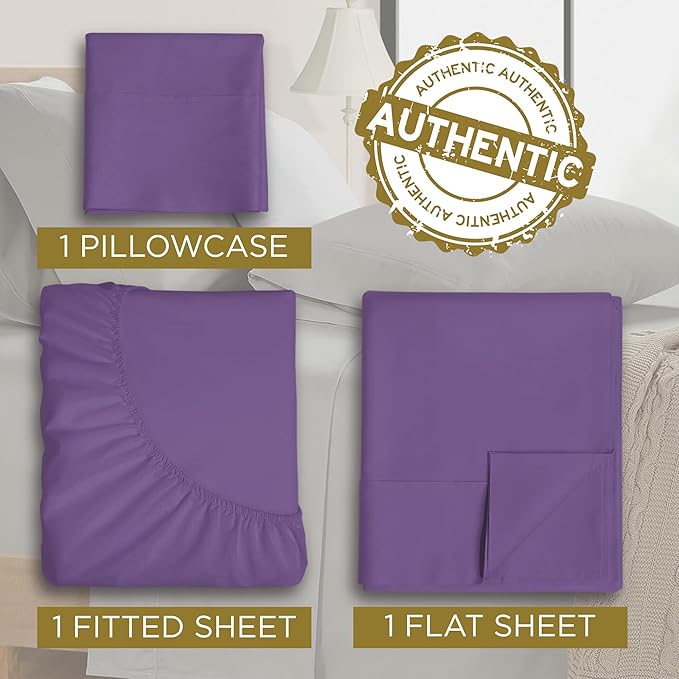 Twin Sheet Set - 1800 Ultra-Soft Microfiber Twin Bed Sheets - Double Brushed - Deep Pockets - Easy Fit – Wrinkle Free - Soft & Comfy 3 Piece Set - Bedding Sheets & Pillowcases (Purple)