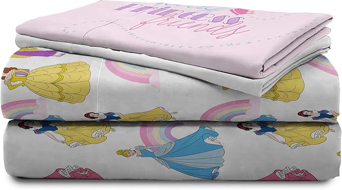 Jay Franco Disney Princess Rainbow 7 Piece Full Bed Set - Includes Comforter & Sheet Set - Bedding Features Aurora, Belle, & Cinderella - Super Soft Fade Resistant Microfiber
