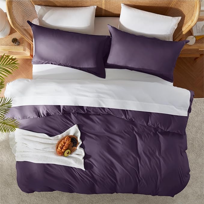 Nestl Twin Duvet Cover Set - Soft Double Brushed Purple Duvet Cover Twin/Twin XL, 2 Piece, with Button Closure, 1 Duvet Cover 68x90 inches and 1 Pillow Sham