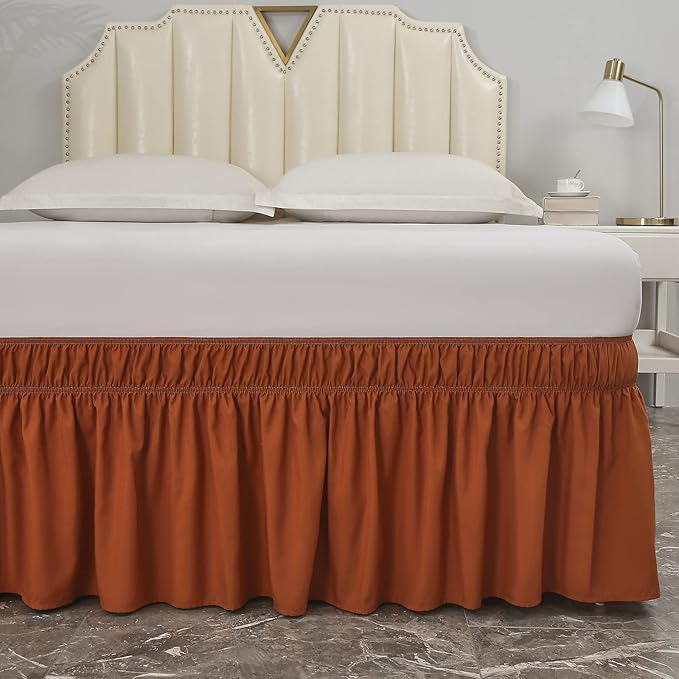 MEILA Wrap Around Bed Skirt Three Fabric Sides Elastic Dust Ruffled 18 Inch Tailored Drop,Easy to Install Fade Resistant-Caramel, Twin/Full