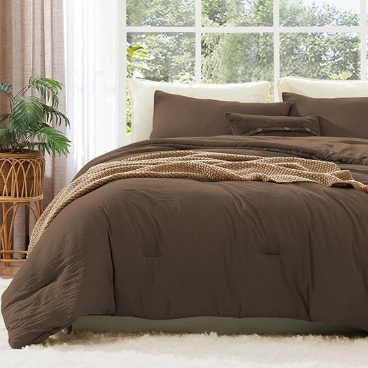 WRENSONGE King Size Comforter Set - 3 Pieces Chocolate Brown Comforter Prewashed Soft Lightweight for All Seasons,Fluffy Down Alternative Comforter King Size with 2 Pillow Shams