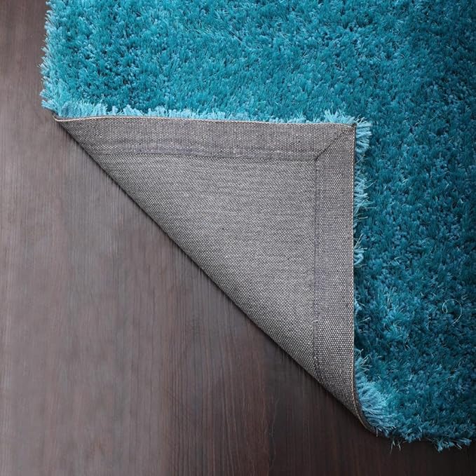 Hand Tufted SHAG Polyester ECO-Friendly Area Rugs - 4'x6', Rectangle, Turquoise, Solid Plain Design, High Pile Thick Handmade Anti Skid Area Rugs for Living Room, Bed Room K00111