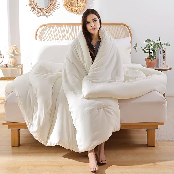 ROSGONIA King Size Comforter Set Ivory, 3pcs (1 Boho Comforter & 2 Pillowcases) All Season Bedding Soft Lightweight Bedspread Cozy Blanket Quilt