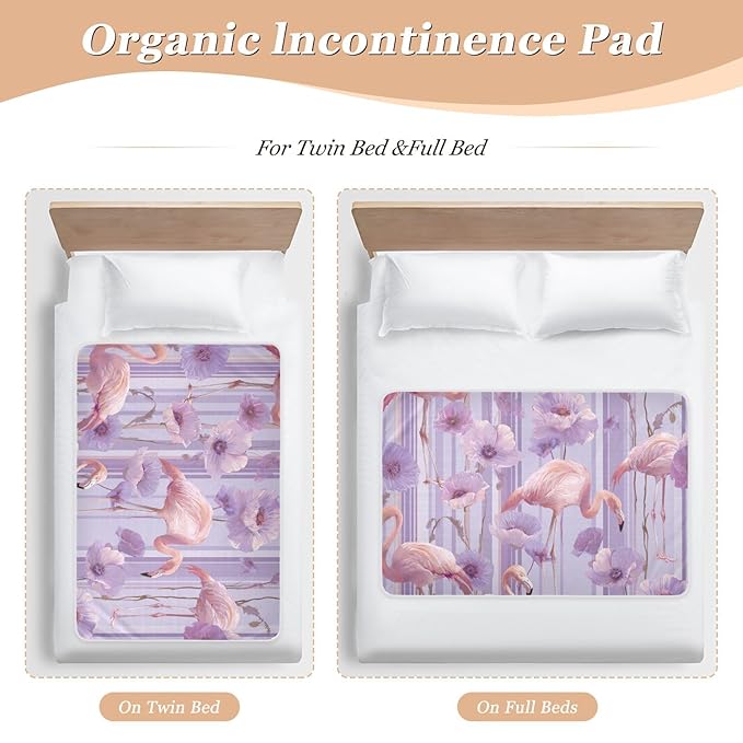 Waterproof Bed Pad Reusable Changing Pad Toddler Mattress Protector Large Pee Pad Baby Diaper Pad Soft Washable Liner Purple Flamingo Flower