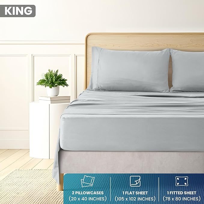 Utopia Bedding King Size 4 Piece Sheet Set - Brushed Microfiber - Soft Bed Sheets for King Size Bed - Includes 1 Fitted, 1 Flat, & 2 Pillow Cases - Deep Pocket (Light Grey)