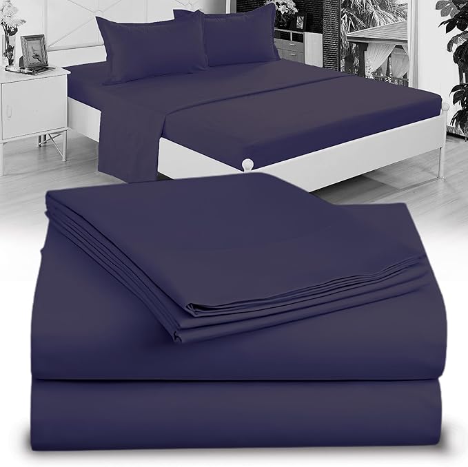 Twin XL 100% Microfiber Double Brushed Sheet Set - Extra-Soft & Wrinkle-Free - 15" Deep Pockets, 39" x 80" - Ideal for Dorms, Hospitals & Split King Beds - 3 PC Set (Twin XL, Navy)