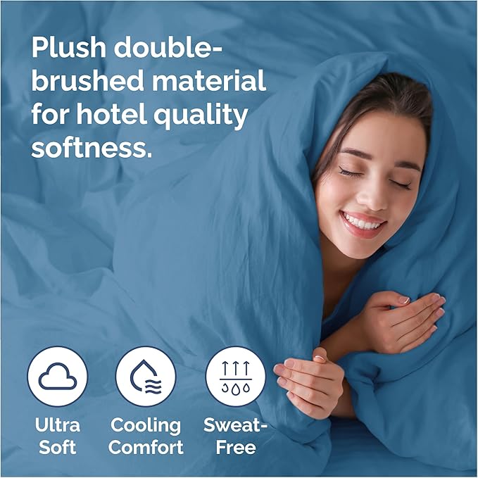 Duvet Cover Cal King Size - Extra Soft Cal King Size Duvet Cover - Lightweight, Breathable & Cozy - Easy Care with Zipper Closures & Ties - 104" x 98" Inches - (Denim Blue) Comforter Not Included