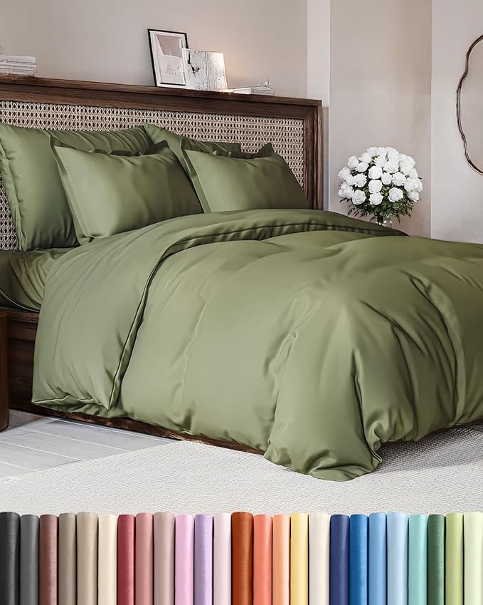 Duvet Cover Full Size - Extra Soft Full Size Duvet Cover - Lightweight, Breathable & Cozy - Easy Care & Fade Free w/ Zipper Closures & Ties - 80" x 90" Inches - (Sage Green) Comforter Not Included