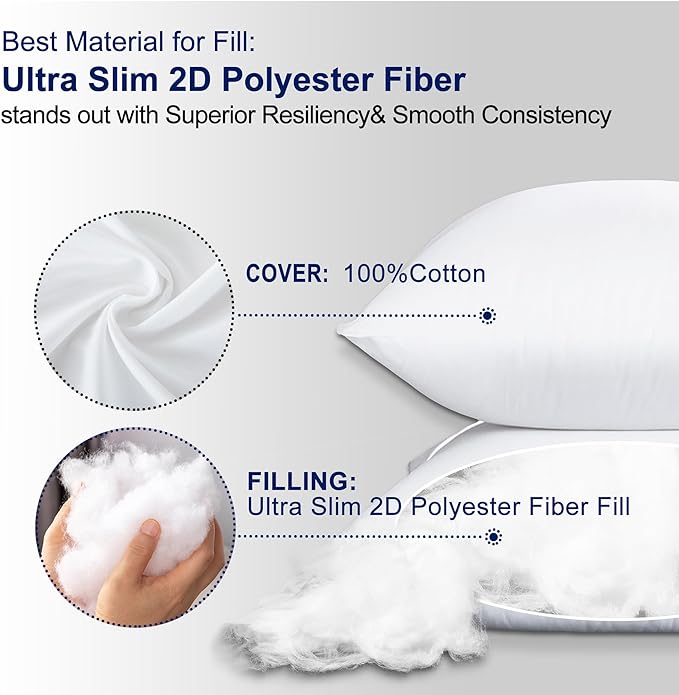 HITO 16x16 Pillow Inserts (Set of 2)- 100% Cotton Covering Down Alternative Throw Pillows White for Couch Bed Sofa