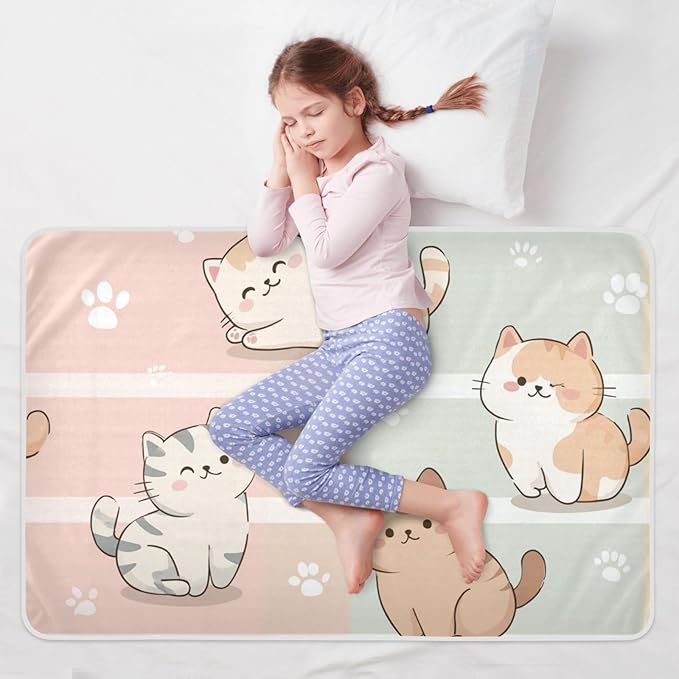Waterproof Bed Pad Reusable Changing Pad Toddler Mattress Protector Large Pee Pad Baby Diaper Pad Soft Washable Liner Pink Kitten Stripe
