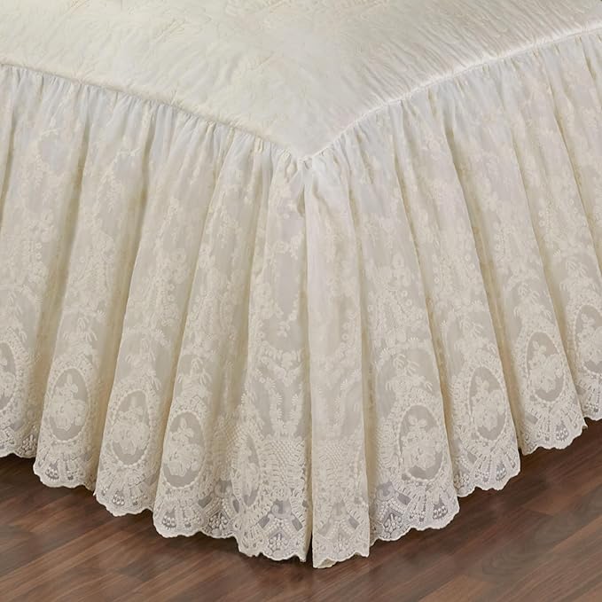 Cameo Lace Luxury Washable Polyester Bedding Set | Vintage Elegant | Pearl | Scroll Leaf Floral Cameo Quilting Embroidered | Set of Three: Full Bedspread and Two Standard Shams