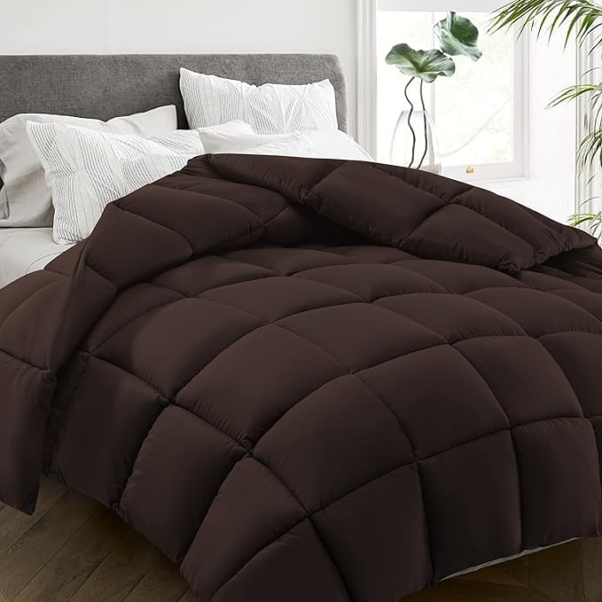 HYLEORY All Season California King Size Bed Comforter - Cooling Down Alternative Quilted Duvet Insert with Corner Tabs - Winter Warm - Machine Washable - Brown