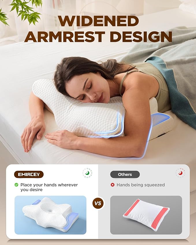 Emircey Clinical-Level Relief Cervical Neck Pillow for Sleeping, Ergonomic for Back Stomach Sleepers, Orthopedic Contour Memory Foam Pillow for Side Sleepers,Cooling Pillow for Neck Relief, Blue, King