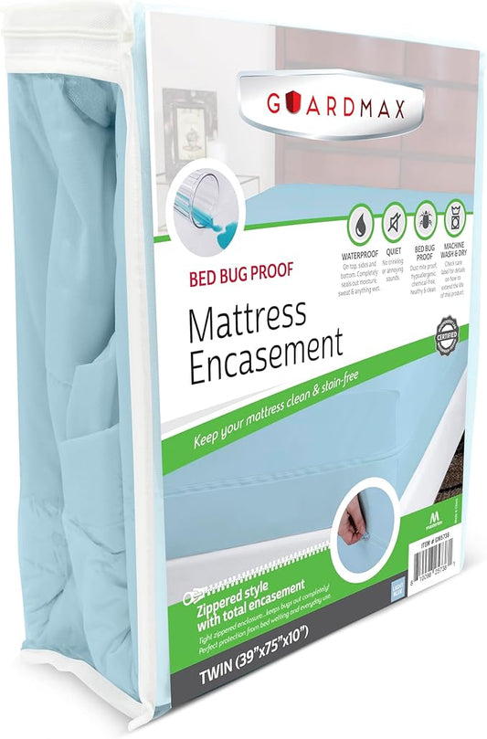 Guardmax Jersey Knitted Twin Zippered Mattress Encasement - Waterproof & Bed Bug Proof Mattress Protector - Comfortable, Soft, and Noiseless Zippered Bedding - Dust Mite Proof (39 x 75 x 10)