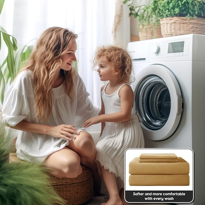 SONORO KATE 100% French Pure Linen Sheets, Breathable and Durable Linen Full Size Sheets, Anti-Tear Linen Bed Sheets, Machine Washable, 16 Inch Deep Pocket - 4 Piece (Rust, Full)