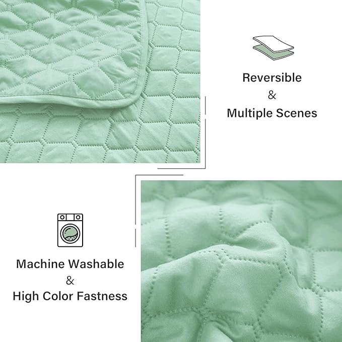Exclusivo Mezcla Reversible Full Queen Quilt Bedding Set with Pillow Shams, Lightweight Quilts Queen Size, Soft Bedspreads Bed Coverlets for All Seasons - (Light Green, 90"x96")