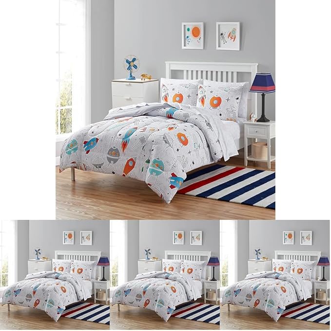 Kids Bedding Set Bed in a Bag for Boys and Girls Toddlers Printed Sheet Set and Comforter, Twin, Floating in Space (Pack of 4)