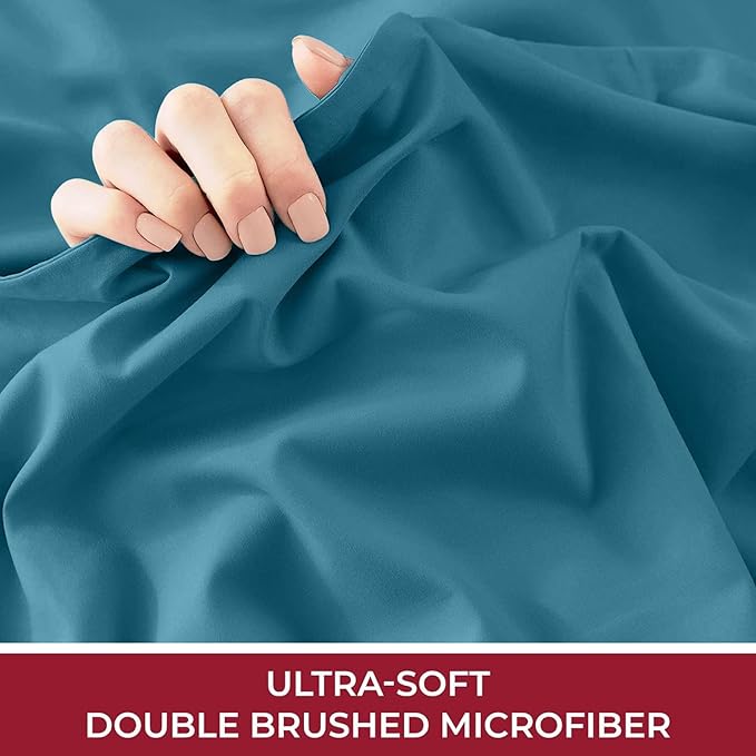Mellanni Twin Fitted Sheet - Iconic Collection Bedding Sheets with up to 16 inch Deep Pocket - Soft & Cooling - Fade & Stain Resistant - 1 PC (Twin, Teal)