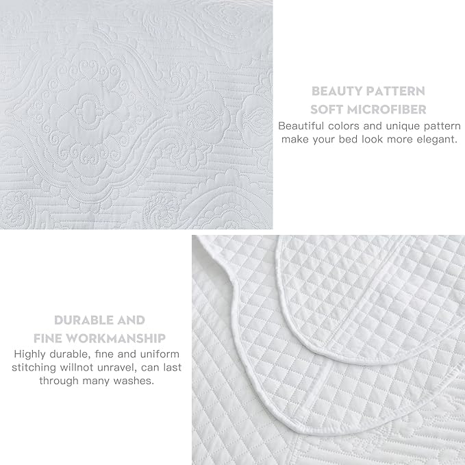 HZ & HY Oversized King Bedspread, Ultrasonic Coverlet Bedding Set, Lightweight Thin Comforter, Reversible, 5 Piece, 100% Microfiber, White