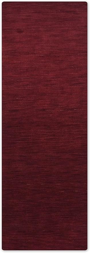 HAND KNOTTED LOOM WOOL ECO-FRIENDLY AREA RUGS - 2'8''x6', Runner Shape, Dark Red Color, Plain Solid Design, High Pile Thick Handmade Anti Skid Area Rugs for Living Room, Bed Room (L00111)