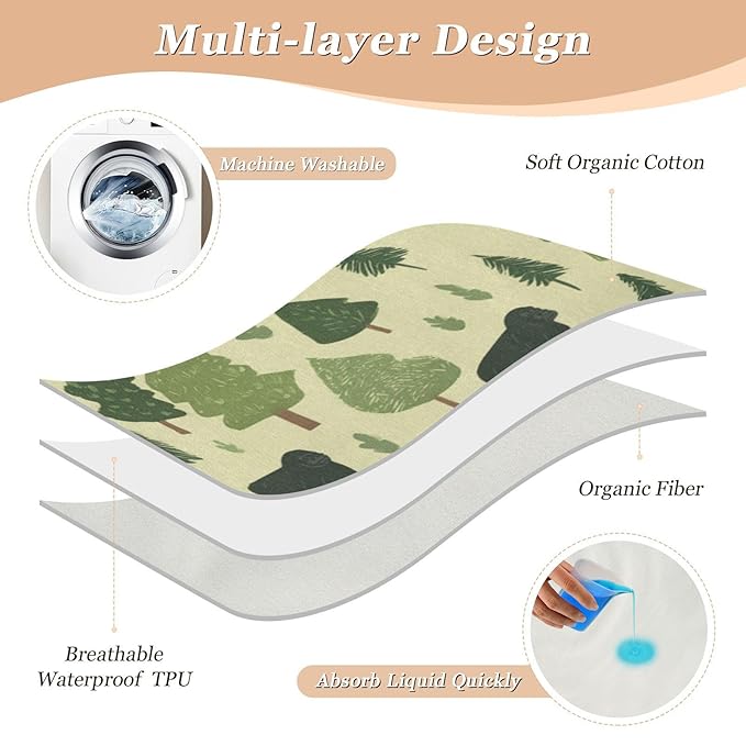 Waterproof Bed Pad Reusable Changing Pad Toddler Mattress Protector Large Pee Pad Baby Diaper Pad Soft Washable Liner Forest Cartoon Gorillas Green