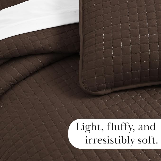 Southshore Fine Living, Inc. Twin XL Bedspread Quilt Set, Dorm Room Bedding Essentials, Stain Resistant, Machine Washable Bed Spread, XL/Twin Brown Comforter Set w/Pillow Sham, Chocolate Brown