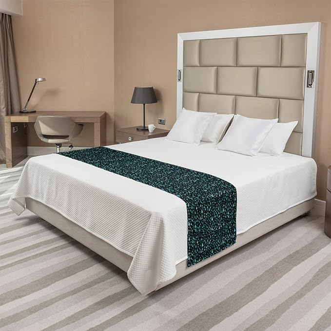 Lunarable Fish Bed Runner, Underwater Animals Swimming Silhouette Marine Life Sea Ocean, Decorative Accent Bedding Scarf for Hotels Homes and Guestrooms, Queen, Teal Black