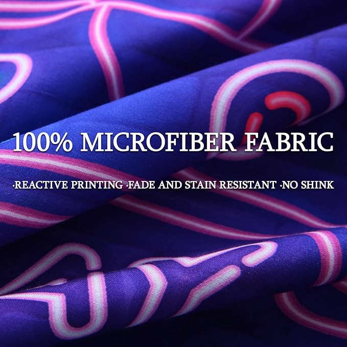 JQinHome Twin Gamer Comforter Set 6 Piece Bed in A Bag for Boys,3D Neon Light Up Design for Classic Console -All Season Soft Microfiber Down Alternative Comforter Gamer Bedding Sets for Kids (Purple)