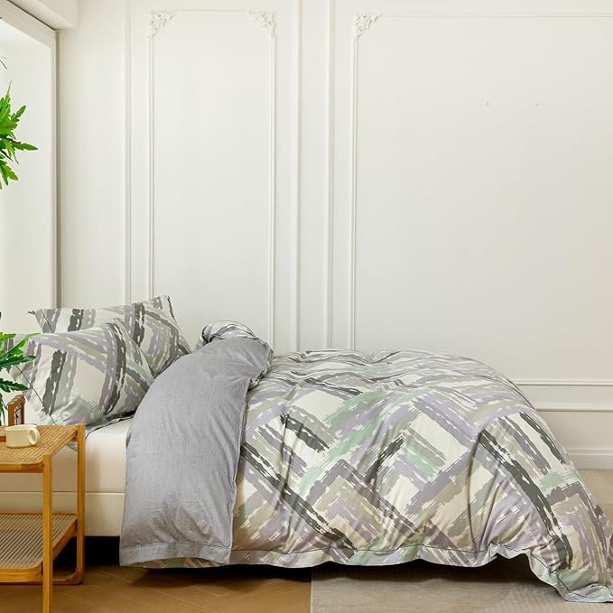 OAITE Duvet Cover Set Queen Size Floral Pattern Ultra Soft 100% Cotton Duvet Cover Sets 3-PC, Breathable Duvet Cover with Zipper Closure & Corner Ties(2 Pillow Shams,1 Duvet Cover)
