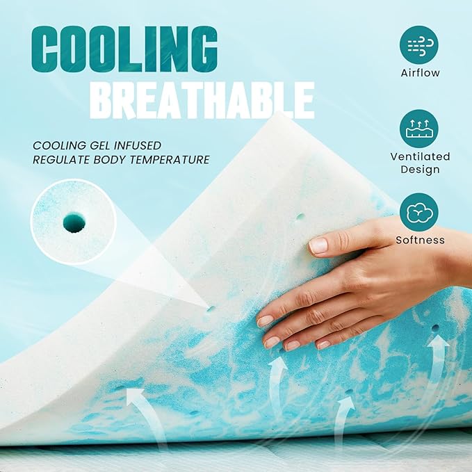 NEWBULIG Mattress Toppers Memory Foam Full, 4 Inch Thick Bed Topper Pad Cooling Gel Infused Soft Comfy Padding Breathable for Sleeper Sofa Couch RV Camper, CertiPUR-US Certified