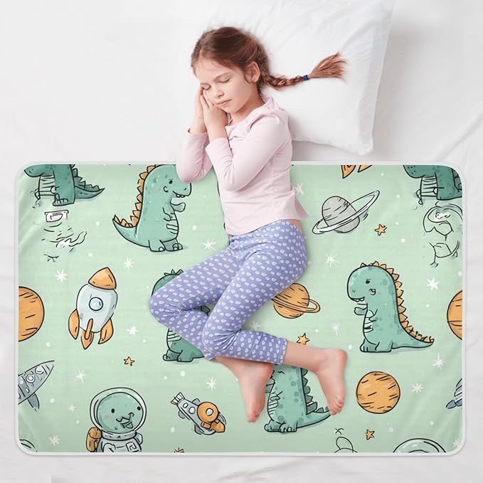Waterproof Bed Pad Reusable Changing Pad Toddler Mattress Protector Large Pee Pad Baby Diaper Pad Soft Washable Liner Green Planet Dinosaurs