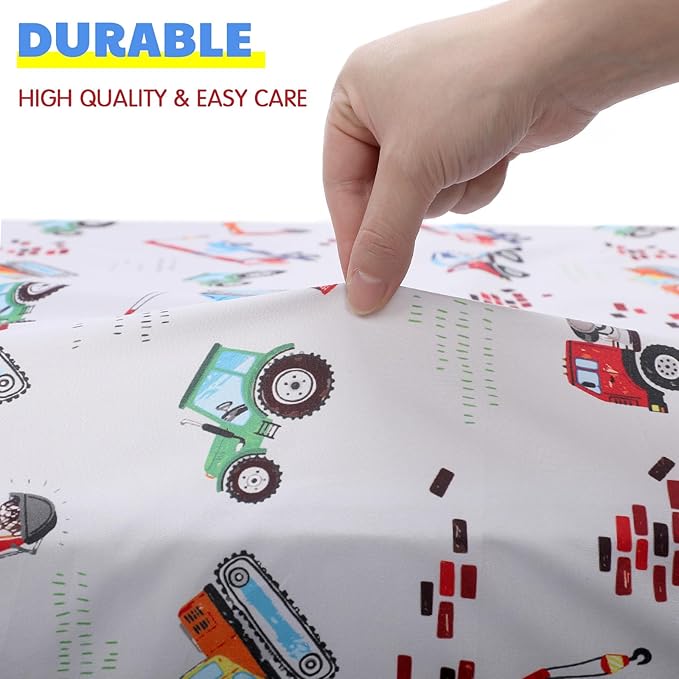 VitalCozy 4 Pcs Construction Truck Crib Sheet Set Baby Sheet Newborn Bedding Nursery Crib Sheets for Girl Boys Baby Gifts for Standard Crib and Toddler Mattresses, 52 x 28 x 8 Inches