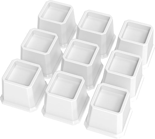 Bed Risers 3 Inch Set of 9, Heavy Duty Bed Elevators Risers for Bed Frame 9 Pack Lifts Up 3000 lbs Sofa Table Furniture Riser, White