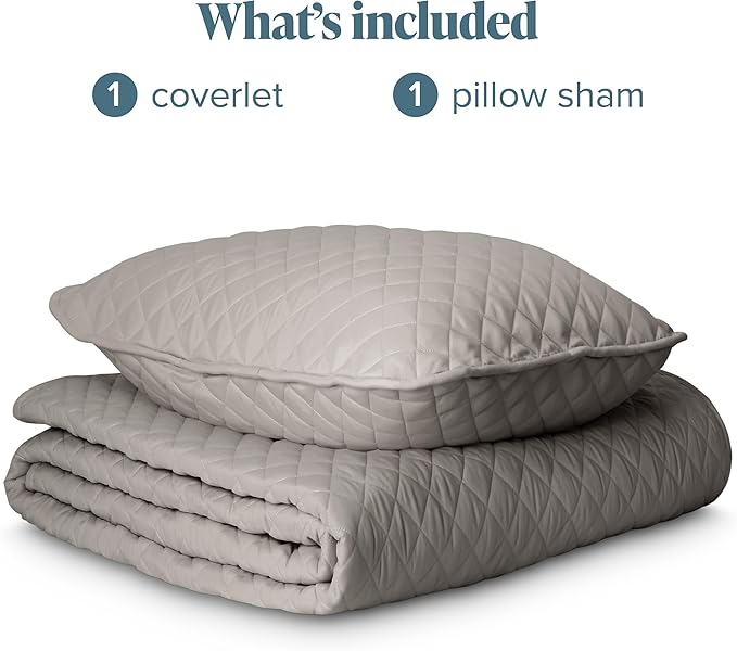 Bare Home Coverlet Set - Twin/Twin Extra Long - Lightweight Bed Decor - Comforter Alternative - All-Season Quilted Bedspread (Twin/Twin XL, Light Grey)
