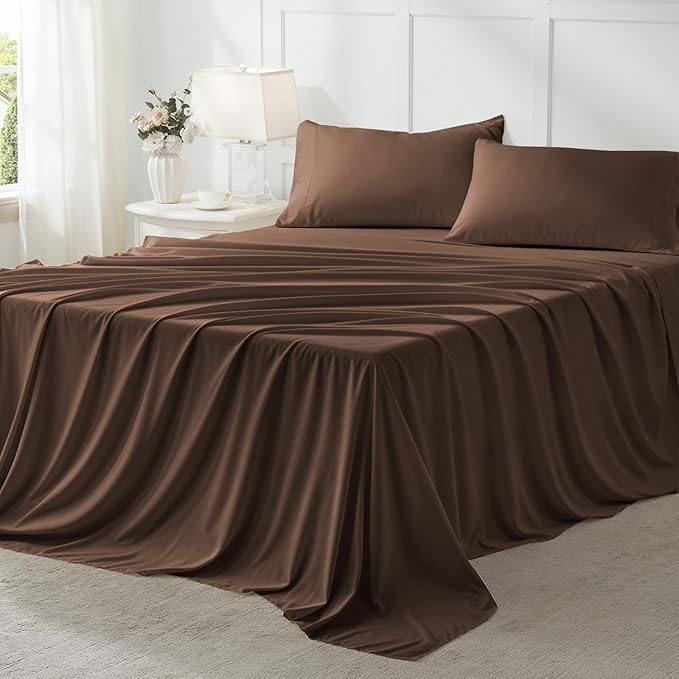 Anluoer Full Size Bed in a Bag 7 Pieces, Brown Bed Comforter Set with Sheets, All Season Bedding Sets with 1 Comforter, 2 Pillow Shams, 2 Pillowcases, 1 Flat Sheet, 1 Fitted Sheet