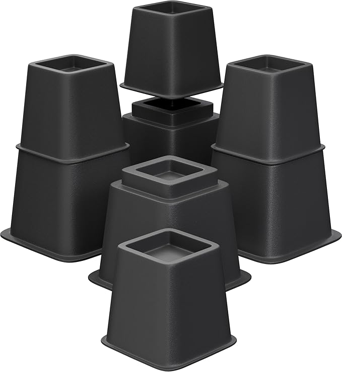 Bed Furniture Riser 4, 5 or 9 inches, Versatile Bed and Furniture Riser - Heavy Duty, Stackable, Supports 550 lbs Each Riser - Set of 8, Black