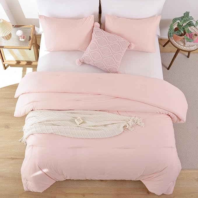 ROSGONIA California King Comforter Set Blush, 3pcs (1 Boho Light Pink Cal King Comforter & 2 Pillowcases), All Season Bedding Bedspread Blanket Quilts