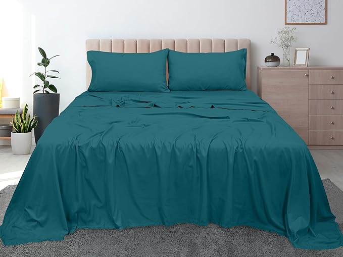Royale Linens 300 Thread Count 100% Long Staple Combed Cotton Flat Sheet - Super Soft - Top Sheets - Twin Flat Sheet Sold Separately - Breathable, Cool & Crisp Percale Sheets Only (Twin, Teal)