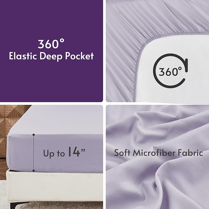 MUXHOMO 7 Pieces Queen Comforter Set, Reversible Bed in a Bag Queen Size, All Season Bedding Set with Comforter, Flat Sheet, Fitted Sheet, Pillowcases & Shams, Purple & Lavender