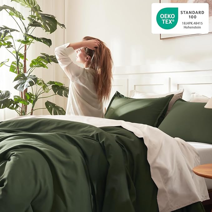 Litanika Dark Olive Green California King Comforter Set - 3 Pieces Cal King Lightweight Summer Soft Solid Bed Comforter, Oversized Fluffy Down Alternative Bedding Set (104x96In, 2 Pillowcases)