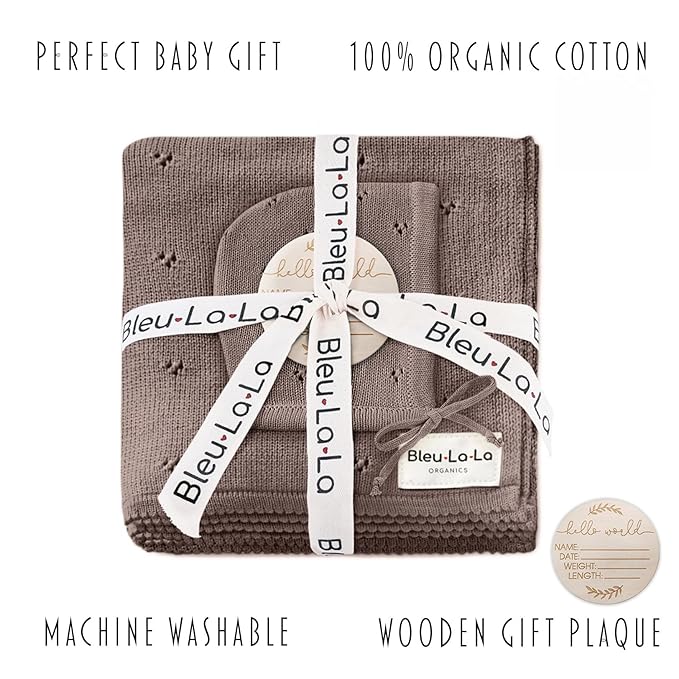 Baby Gift Set - Organic Cotton Newborn Blanket Essentials, Thoughtful Baby Shower & New Baby Gift for Boys & Girls (Pointelle - Milk Chocolate)