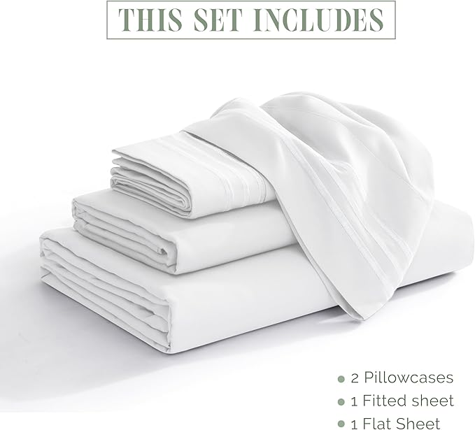Elegant Comfort Luxurious 1500 Premium Hotel Quality Microfiber 4-Piece Sheet Set, 18-24 Inches Deep - Extra Deep Pocket Sheets - Ultra Soft 4PC Deep Pocket Sheets, Queen, White