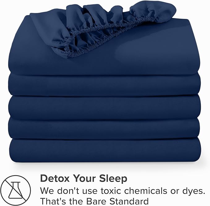 Bare Home 5-Pack Fitted Bottom Sheets Twin - Premium 1800 Ultra-Soft Wrinkle Resistant Microfiber - Deep Pocket (Twin, Dark Blue)