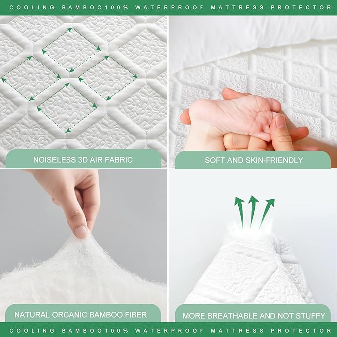 UNILIBRA Waterproof Twin Size Mattress Protector, 3D Air Rayon Made from Bamboo Cooling Mattress Cover, Breathable Deep Pocket Mattress Pad Fits to 8''-21'' White