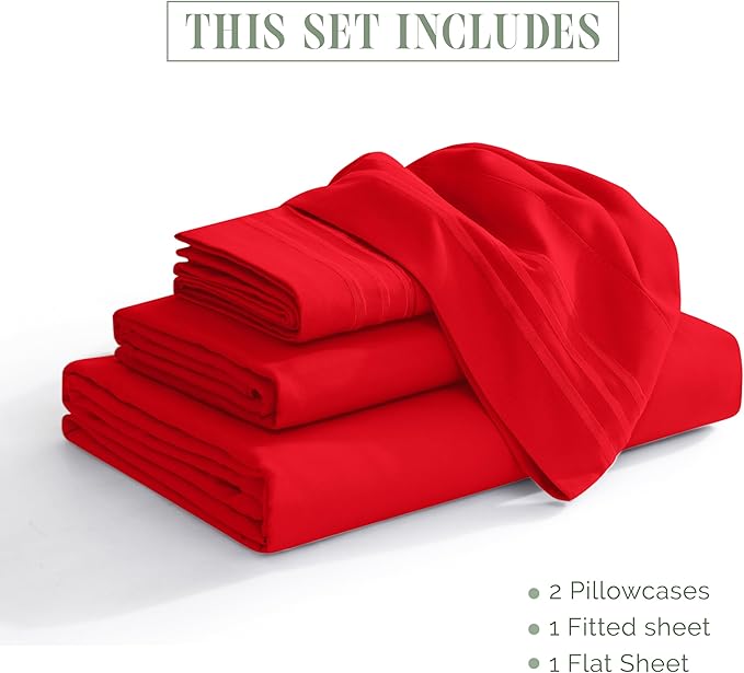 Elegant Comfort Luxurious 1500 Premium Hotel Quality Microfiber 4-Piece Sheet Set, 18-24 Inches Deep - Extra Deep Pocket Sheets - Ultra Soft 4PC Deep Pocket Sheets, King, Red