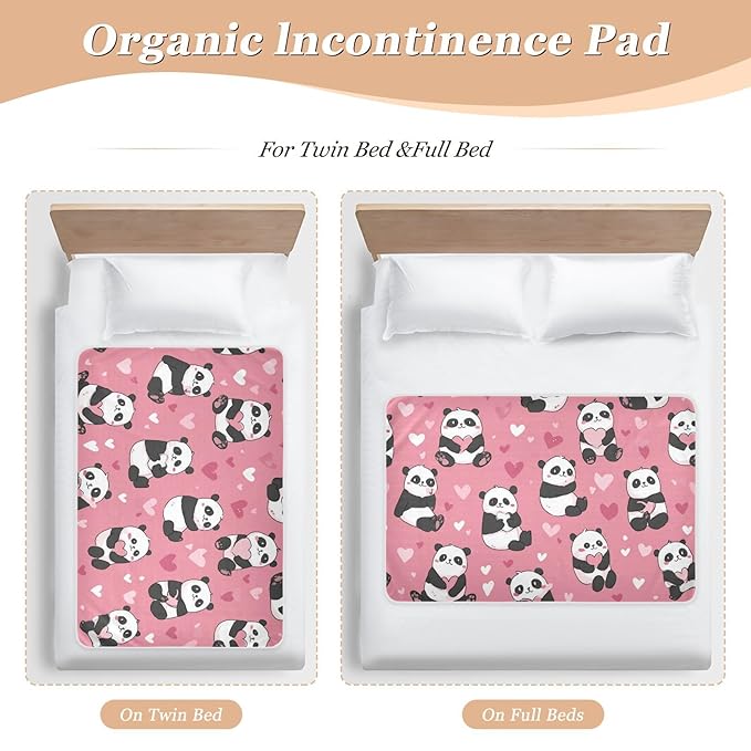 Waterproof Bed Pad Reusable Changing Pad Toddler Mattress Protector Large Pee Pad Baby Diaper Pad Soft Washable Liner Cute Pink Pandas and Hearts