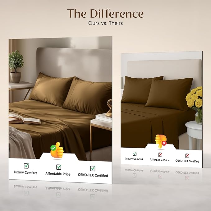 Utopia Bedding King Sheet Set – 4 Piece Bed Sheets for King Size Bed, Soft and Breathable Microfiber, Includes 1 Fitted Sheet, 1 Flat Sheet and 2 Pillowcases (Mocha)
