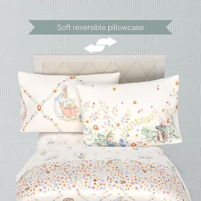 Peter Rabbit Book Bedding Set, Full Size 7-Piece Super Soft Fluffy Reversible Comforter & Sheet Set with Sham, Storybook Friends Easter & Spring, (100% Officially Licensed Product) by Franco Heritage
